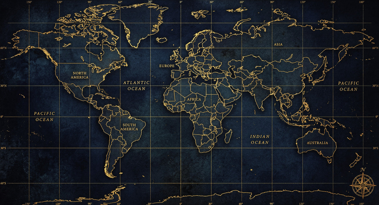 Golden Atlas: Deep Sea & Global Outline Wall Mural