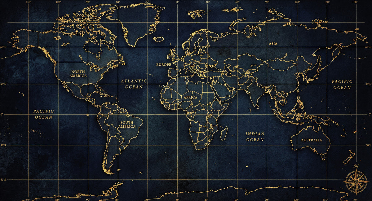 Golden Atlas: Deep Sea & Global Outline Wall Mural in your room