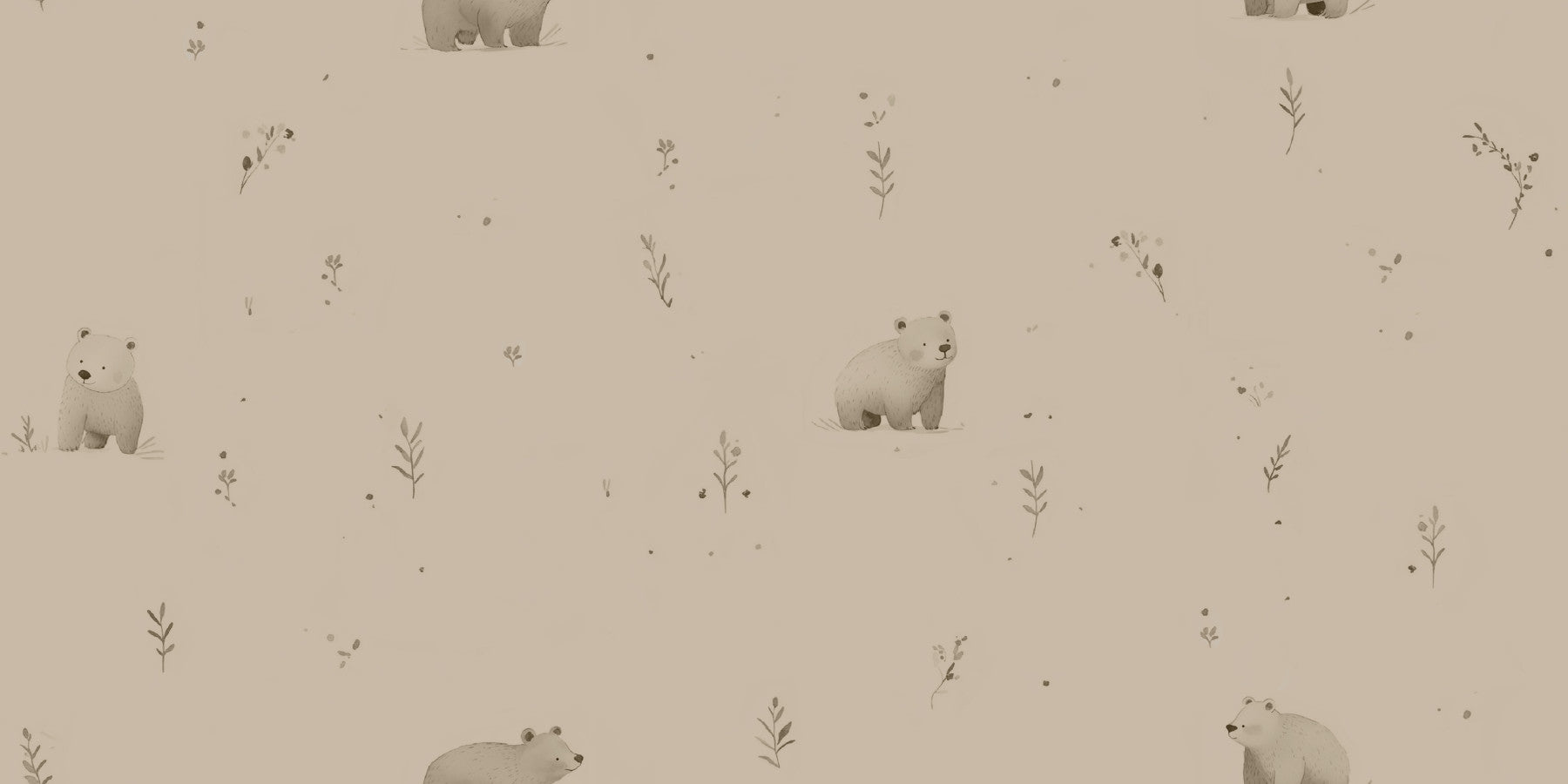 Nursery with whispering bear meadow wallpaper in soft beige tones