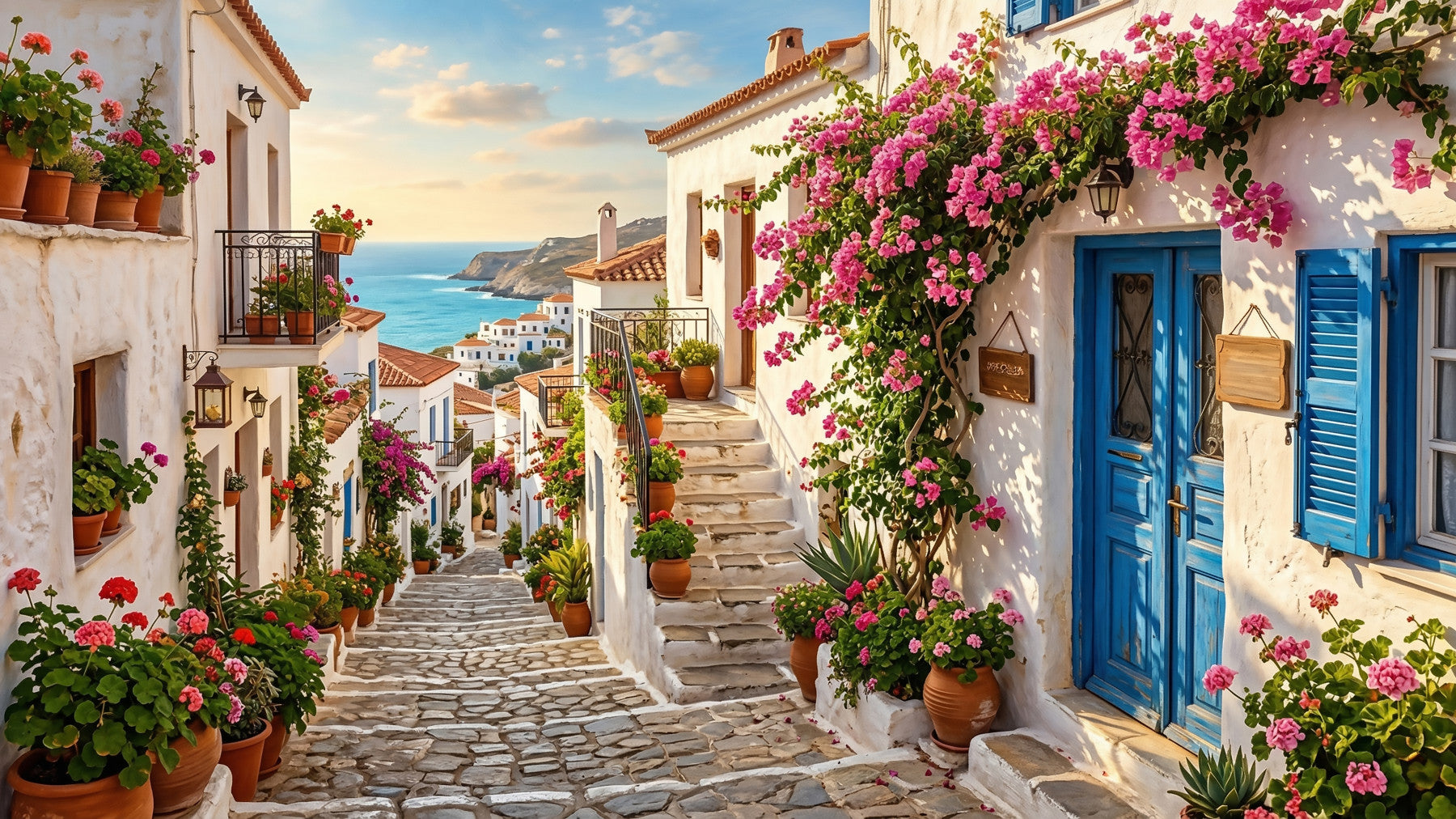 Bougainvillea Steps to the Aegean Wall Mural