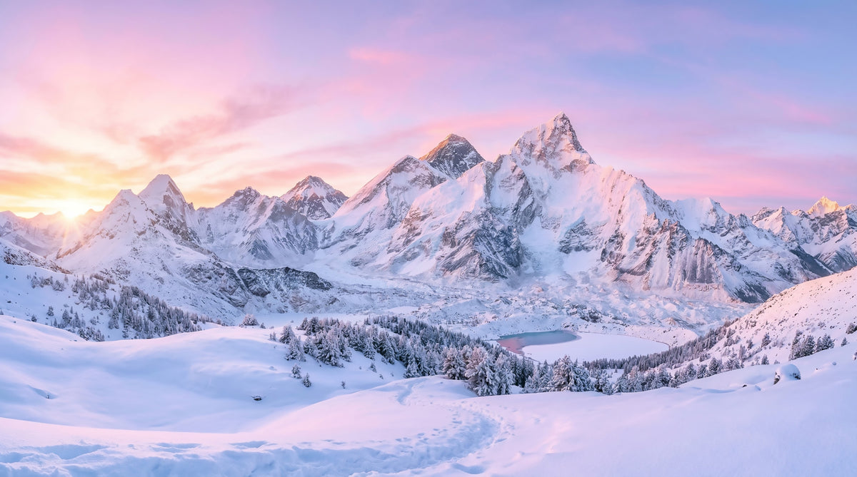 Alpenglow Peaks Panorama Wall Mural in your room