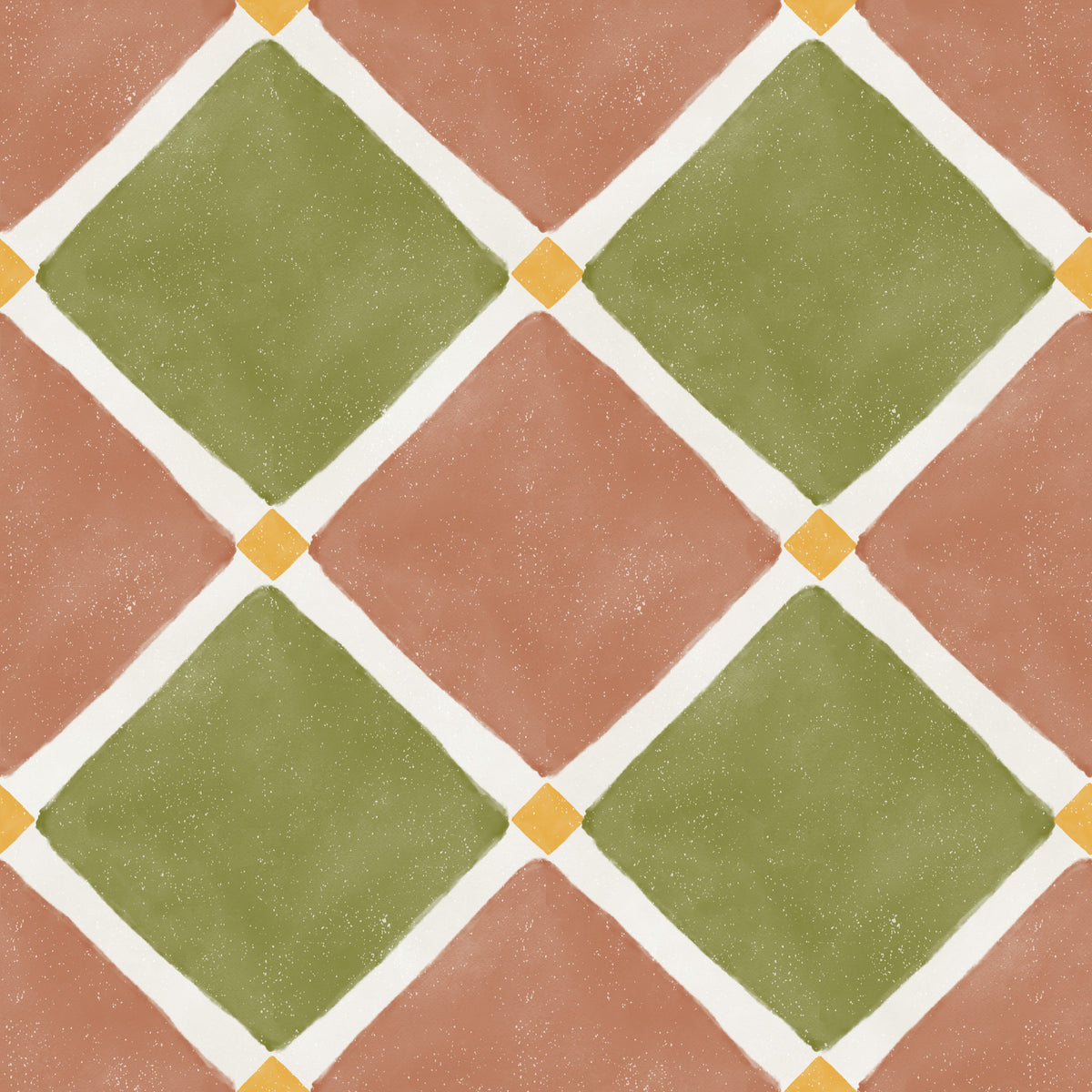 Mediterranean Rustic Checkerboard Aged Decoration - Terracotta - Olive Wallpaper⁠ in your room — zoomed