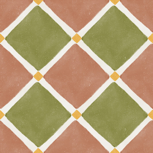 Mediterranean Rustic Checkerboard Aged Decoration - Terracotta - Olive Wallpaper⁠