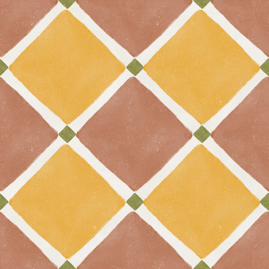 Mediterranean Rustic Checkerboard Aged Decoration -  Terracotta - Yellow Wallpaper⁠