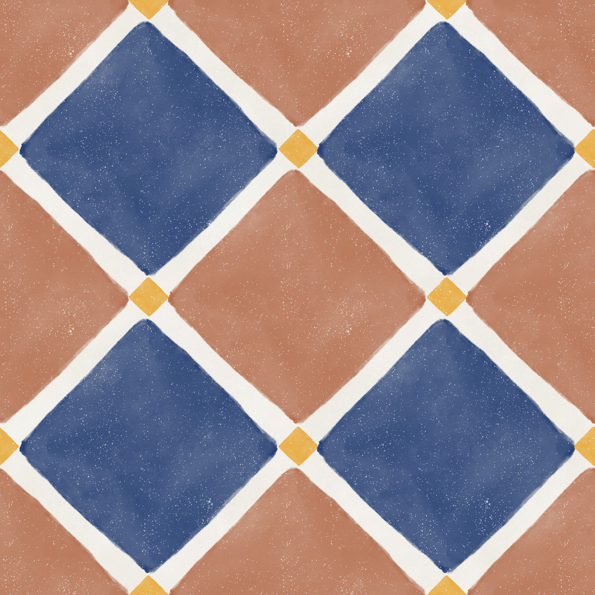 Mediterranean Rustic Checkerboard Aged Decoration - Terracotta - Blue Wallpaper⁠ in your room
