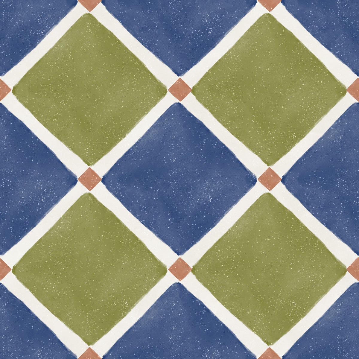Mediterranean Rustic Checkerboard Aged Decoration - Blue - Olive Wallpaper⁠ in your room