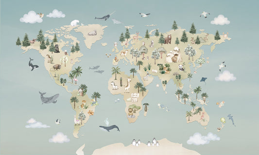 Animal Atlas Blue Wall Mural