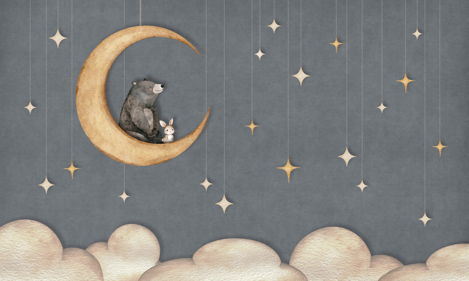 Bear on The Moon Blue Wall Mural