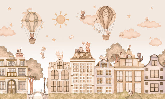 City Cats Mono Wall Mural