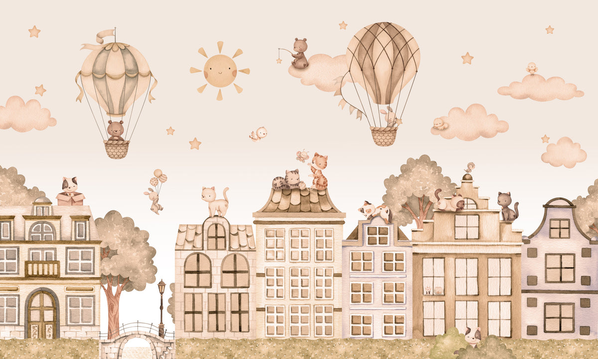 City Cats Mono Wall Mural