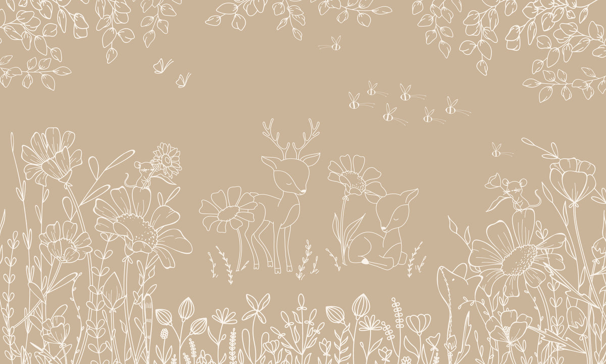 Deer Doodles Brown Wall Mural in your room