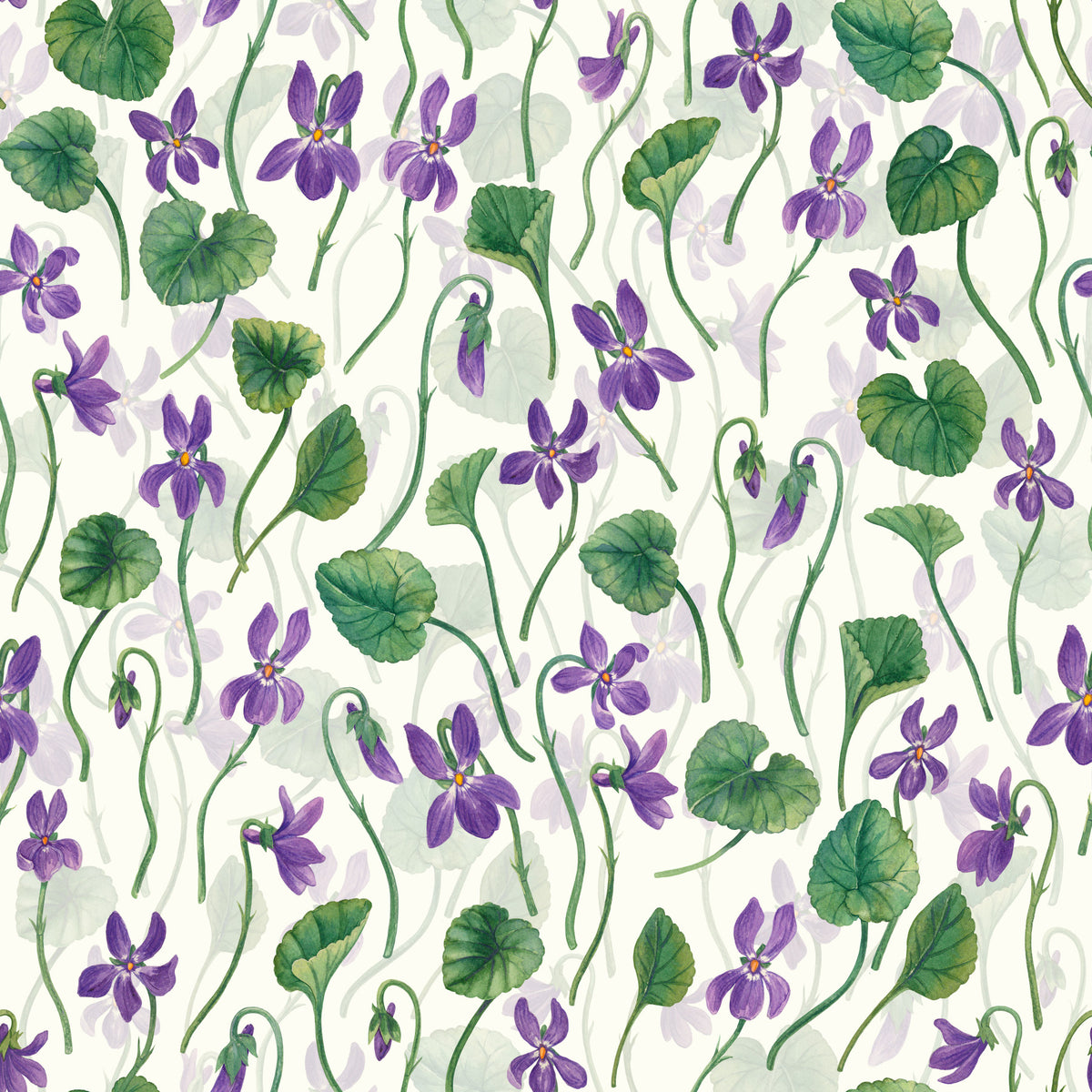 Watercolor violets on off white Wallpaper⁠ in your room — zoomed