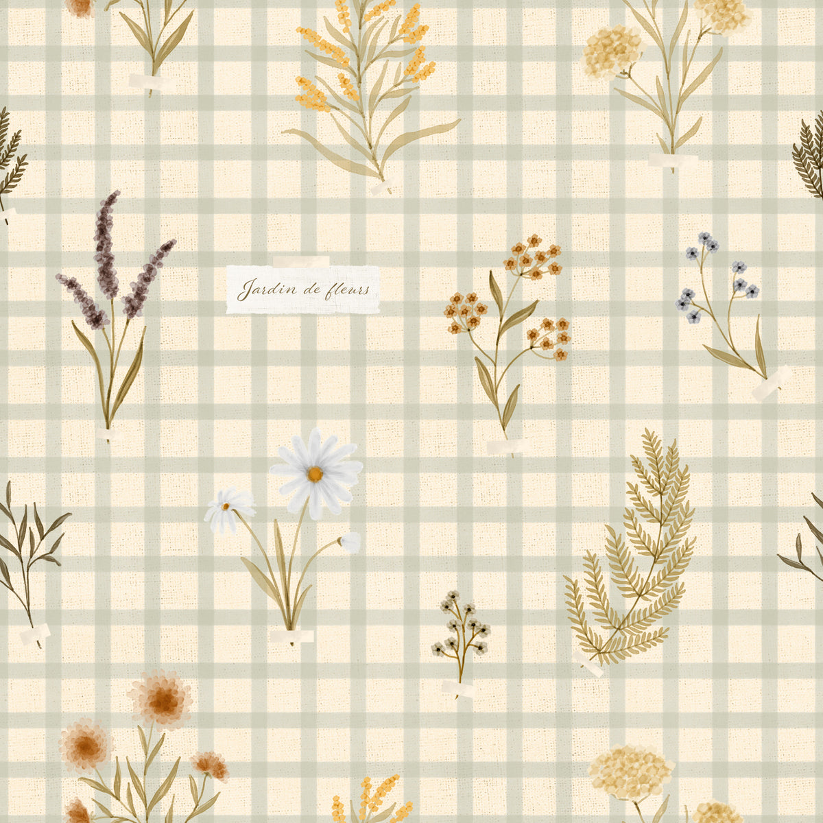 Jardin des Fleurs Wildflowers On Gingham Wallpaper⁠ in your room