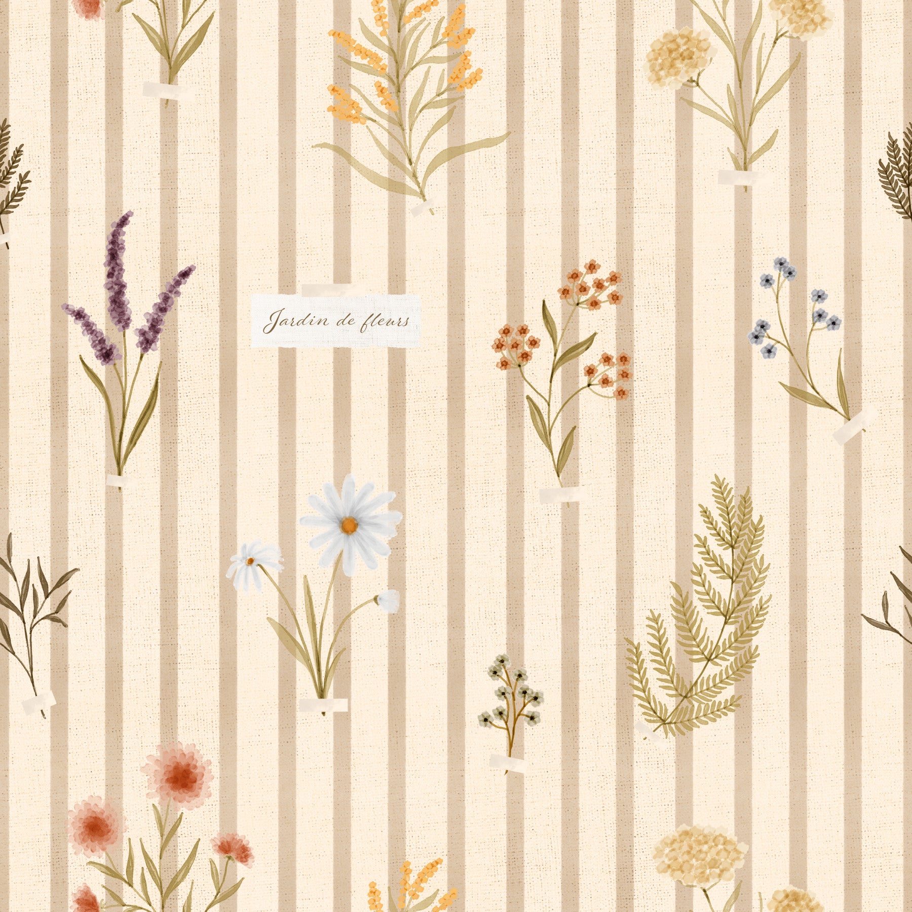 Jardin des Fleurs Wildflowers On Stripes Wallpaper⁠