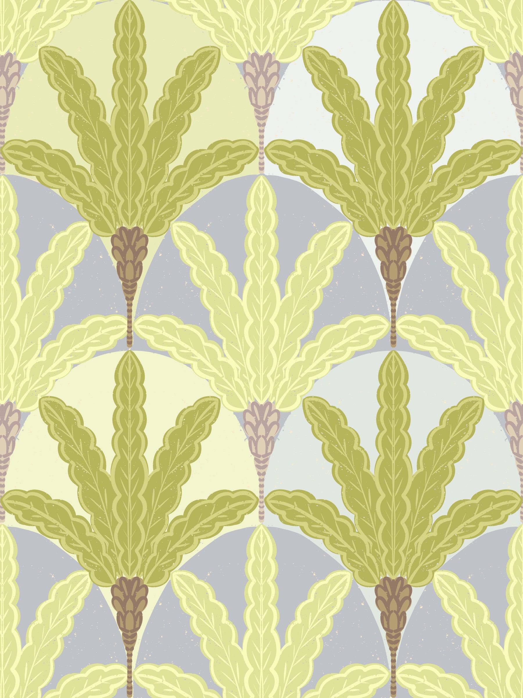 Verdant fan pattern wallpaper brings calm rhythm to the living room