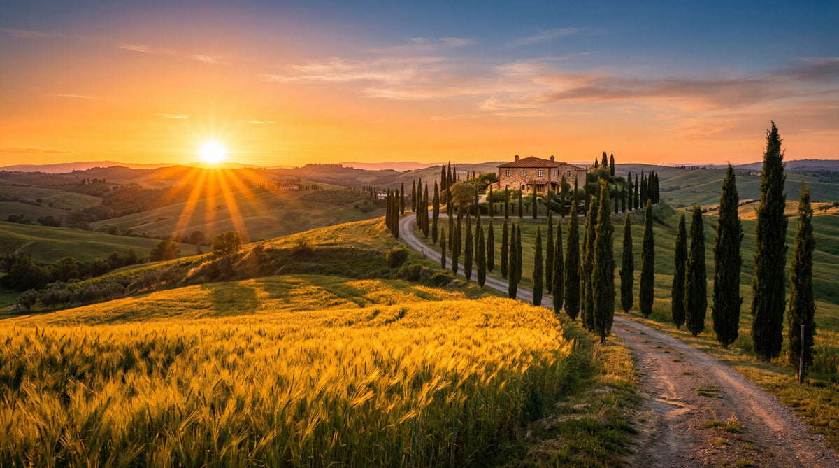 Tuscan Golden Hour: Cypress Path Wall Mural