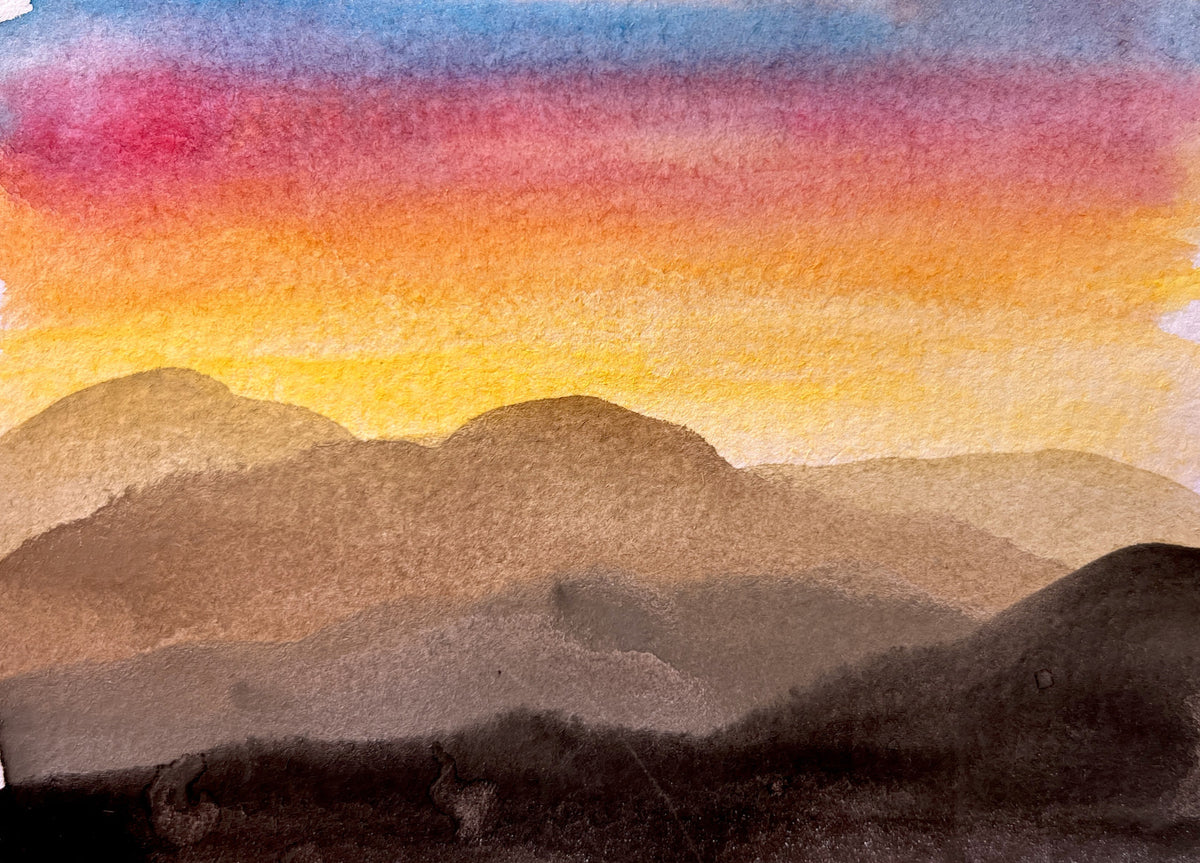 Watercolor Sunset Wall Mural in your room — zoomed