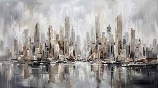 Urban Tide: Cityscape Reflection Art Wall Mural