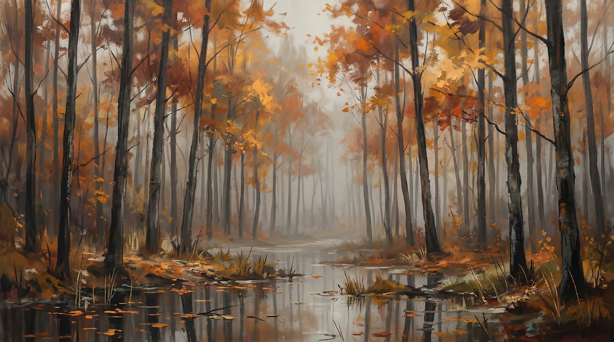 Misty Autumn Reflections Wall Mural in your room — zoomed