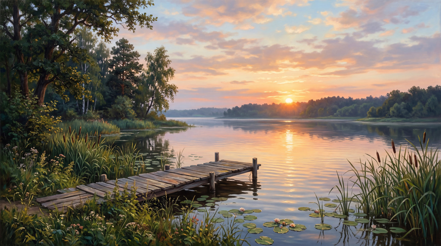 Golden Hour Lake Serenity Wall Mural
