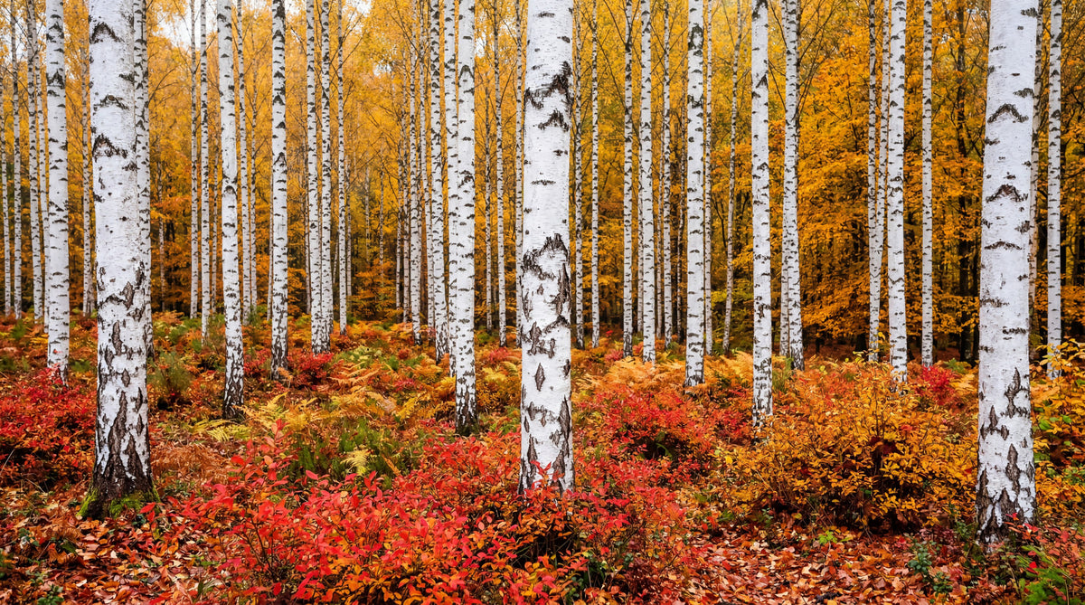 Vibrant Autumn Birches Wall Mural in your room