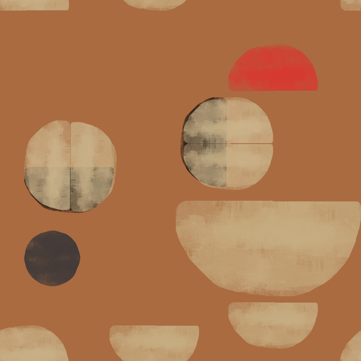 Terracotta Abstract Forms Wallpaper⁠ in your room — zoomed