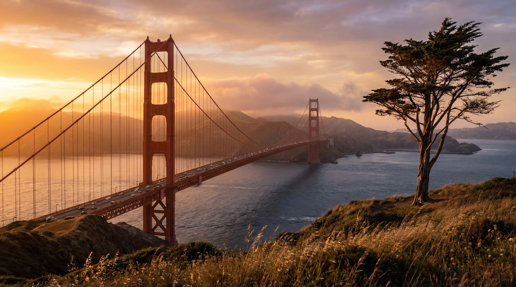 Golden Gate Sunset Vista Wall Mural