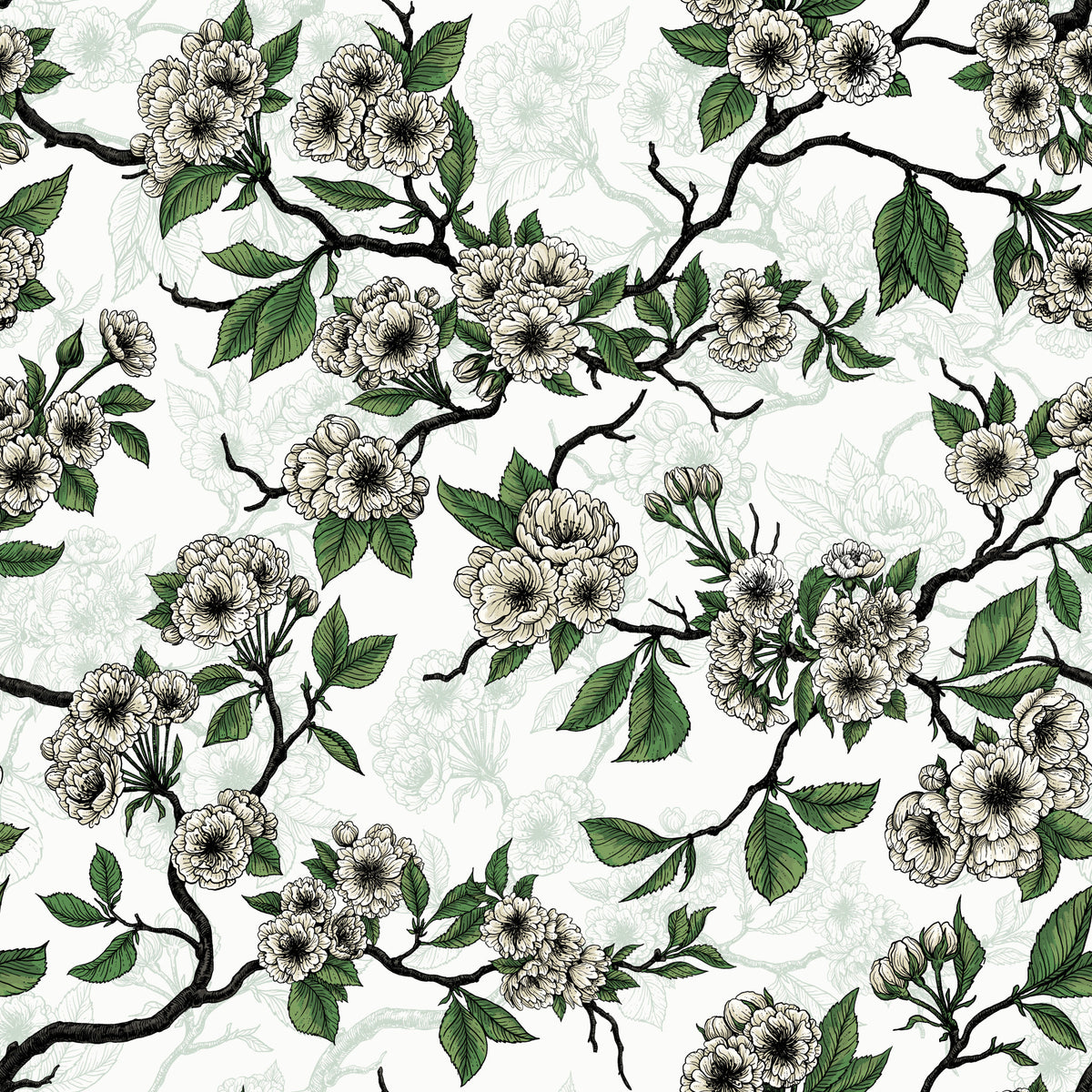 Cherry blossom on white Wallpaper⁠ in your room — zoomed