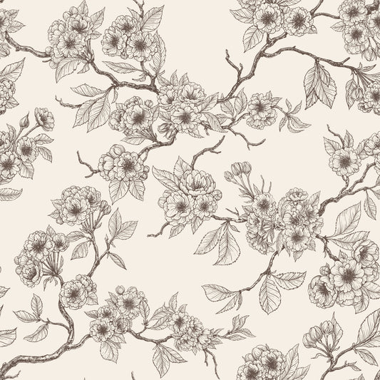 Chery blossom branches in blue and off white 2 Wallpaper⁠