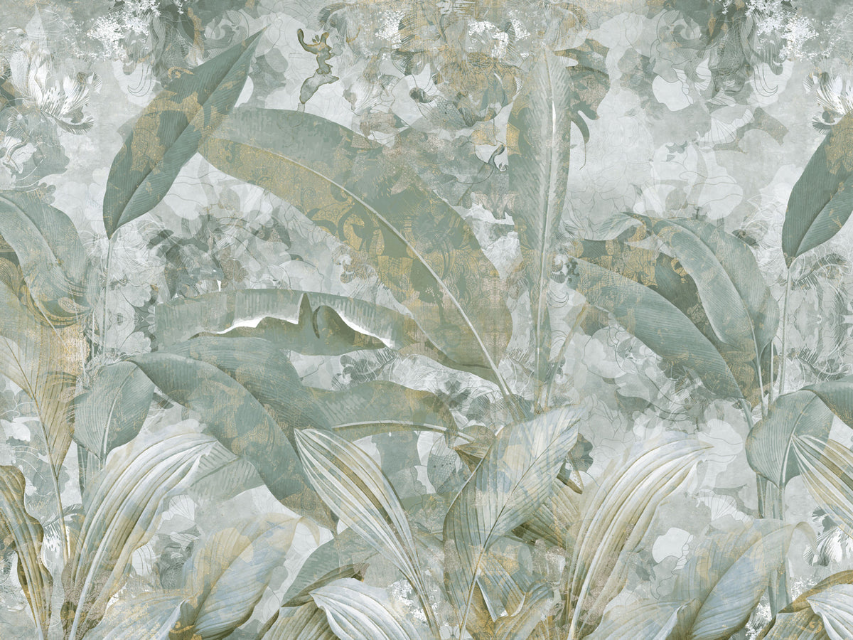 Sage Green Tropical Botanical Wall Mural in your room