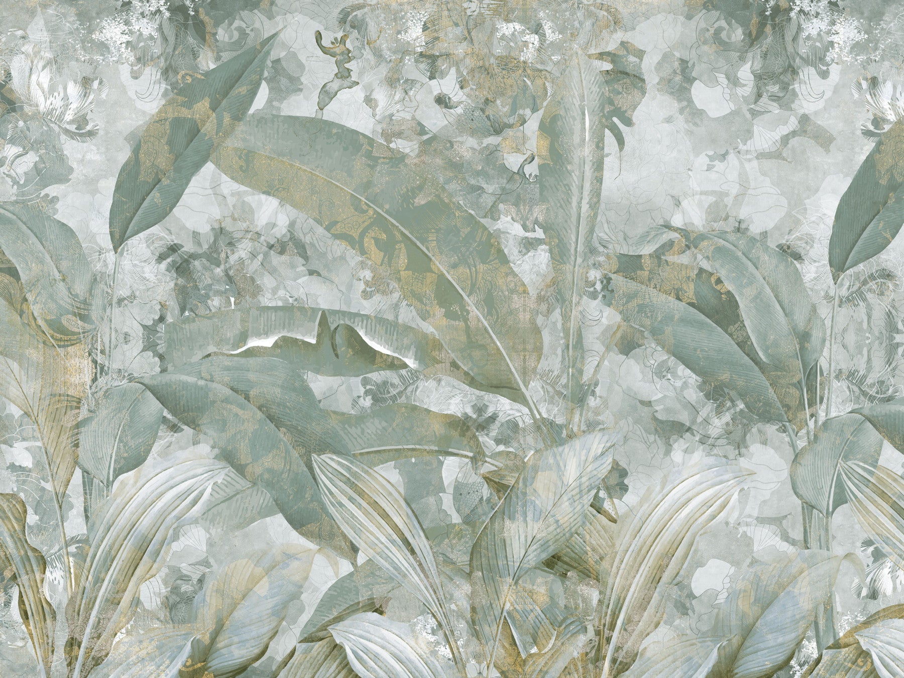 Sage Green Tropical Botanical Wall Mural