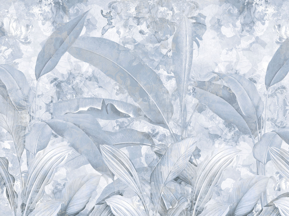 Misty Blue Tropical Palm Wall Mural in your room