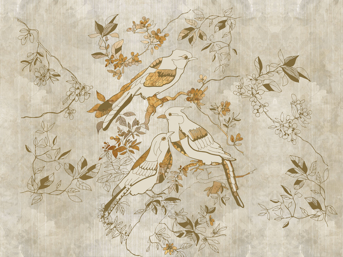 Golden Orchard Bird Wall Mural in your room