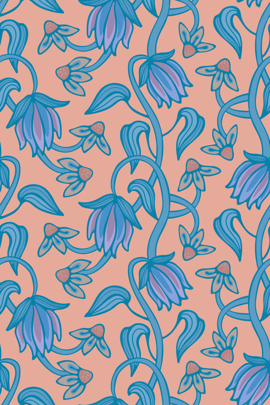 Ophelia Boho Blossoms Floral Blue Purple Blush Wallpaper⁠