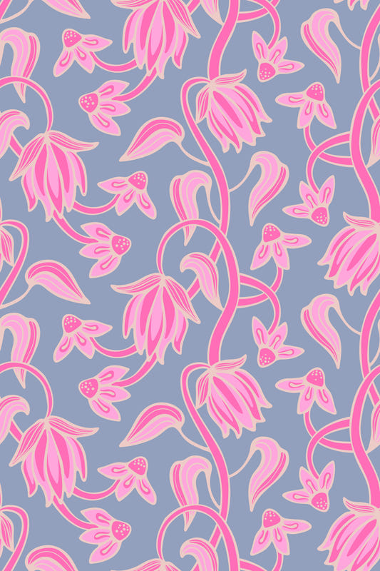Ophelia Boho Blossoms Floral Pretty Pink on Lavender Purple Wallpaper⁠