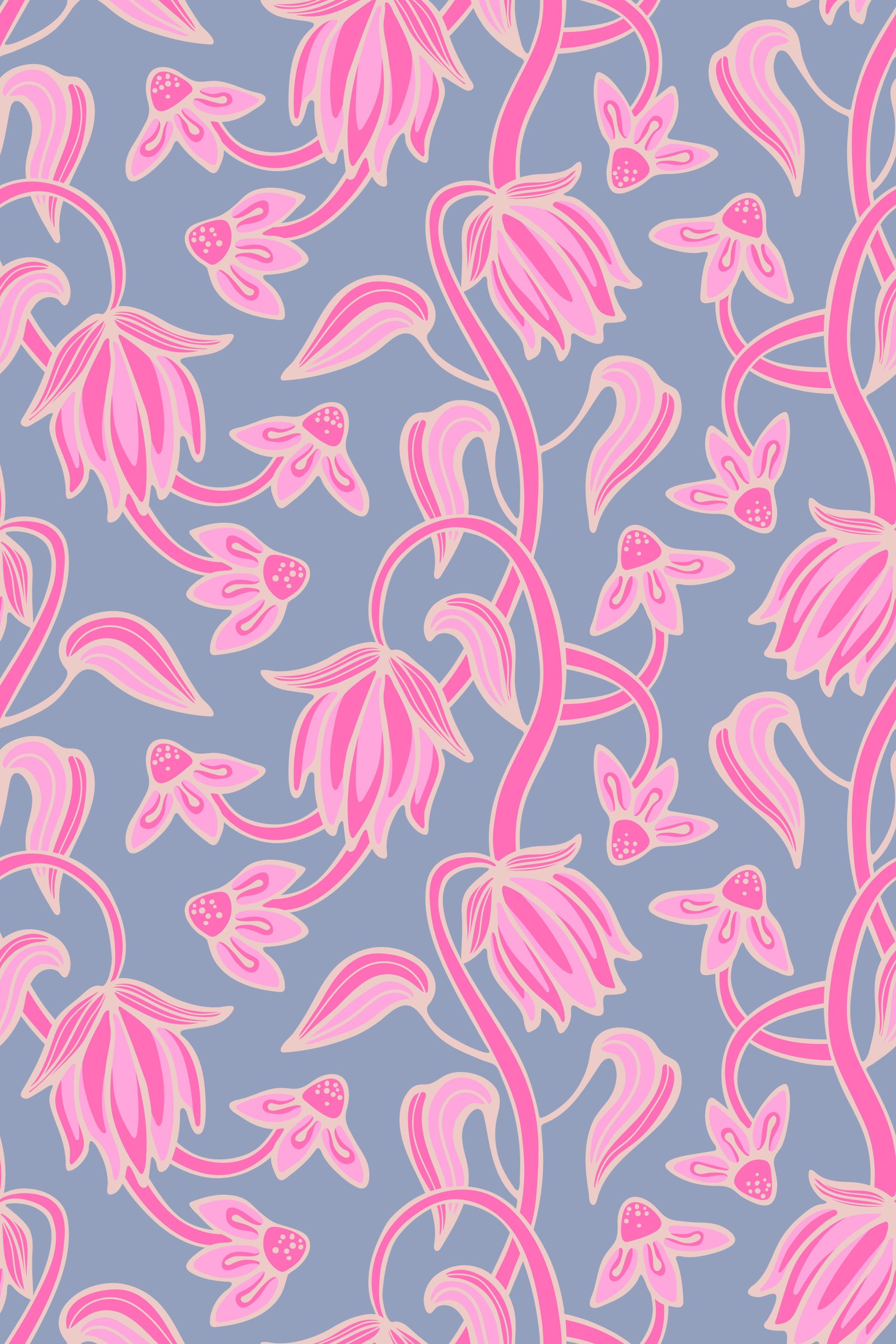 Ophelia Boho Blossoms Floral Pretty Pink on Lavender Purple Wallpaper⁠ in your room