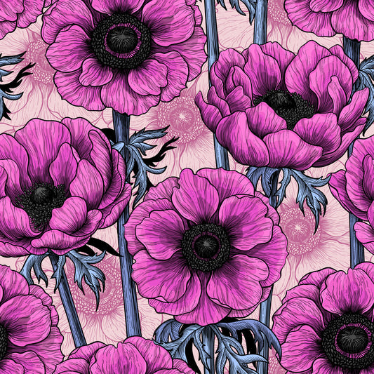 Pink anemone garden on light pink Wallpaper⁠