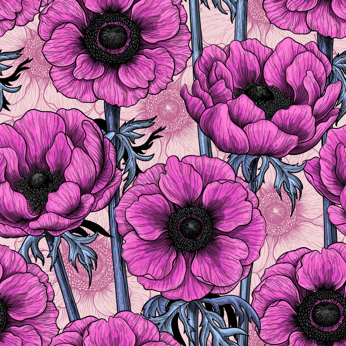 Pink anemone garden on light pink Wallpaper⁠ in your room