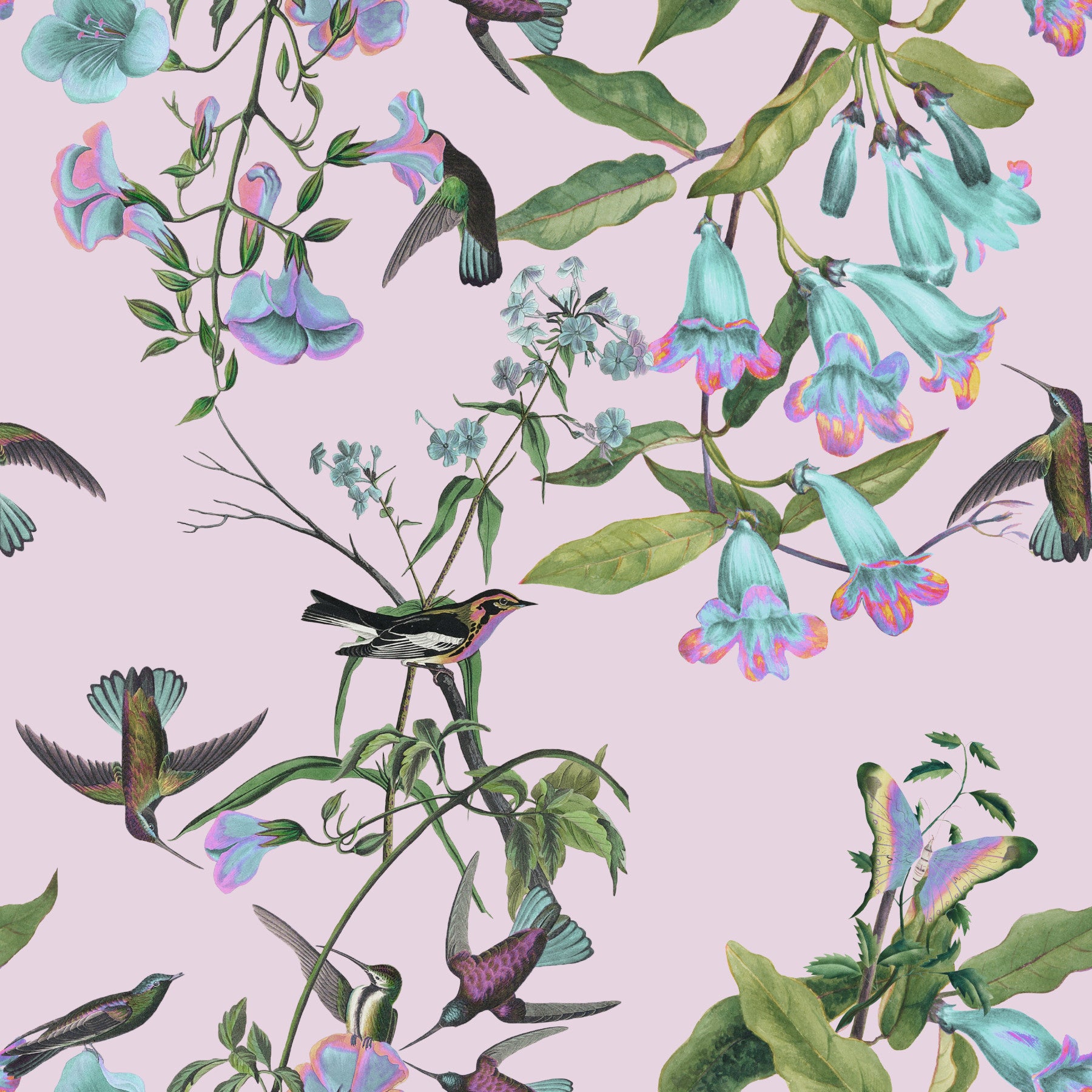 Enchanted Aviary Flowers Wallpaper