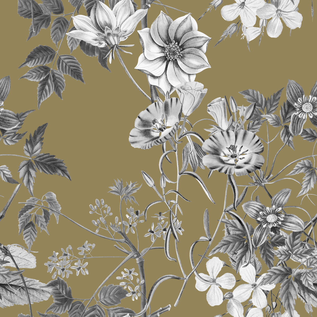 Golden Botanical Prints Wallpaper in your room