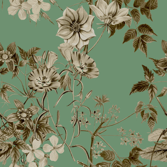 Elegancia botánica en tonos sepia y jade. Wallpaper⁠