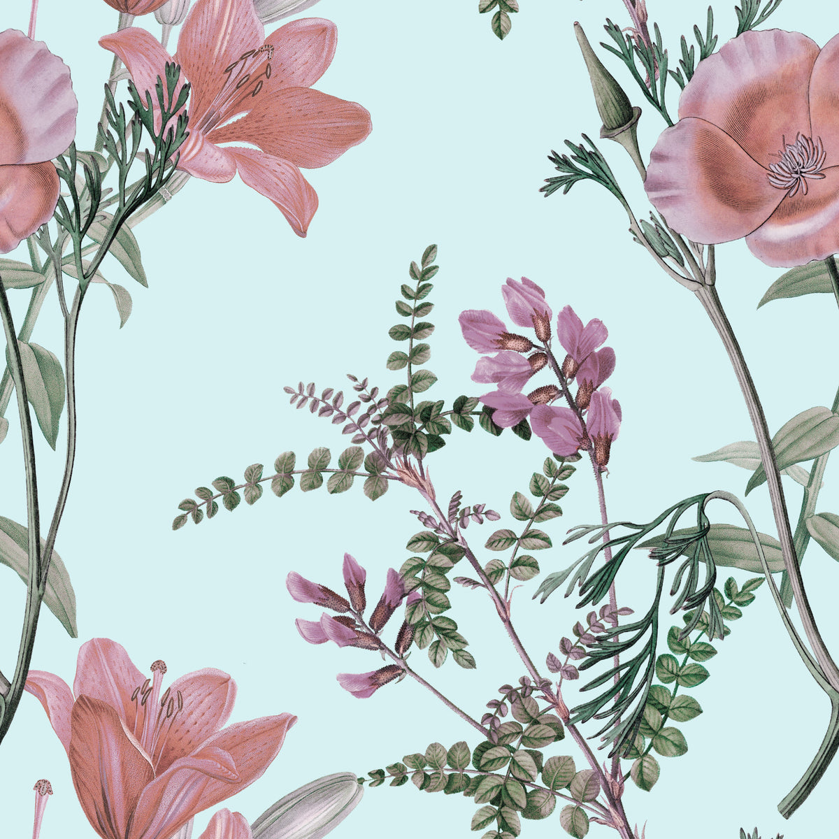 Vintage Blooming Serenity Wallpaper in your room — zoomed