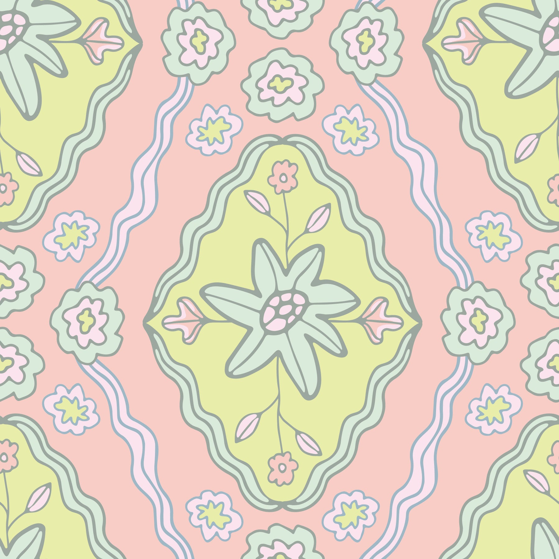Sun-Kissed Cottagecore Spring Floral Botanical Diamond Yellow Blush Orange Wallpaper⁠