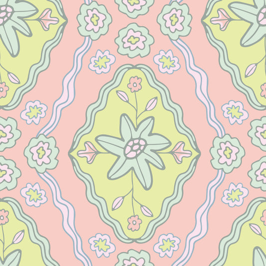 Sun-Kissed Cottagecore Spring Floral Botanical Diamond Yellow Blush Orange Wallpaper⁠