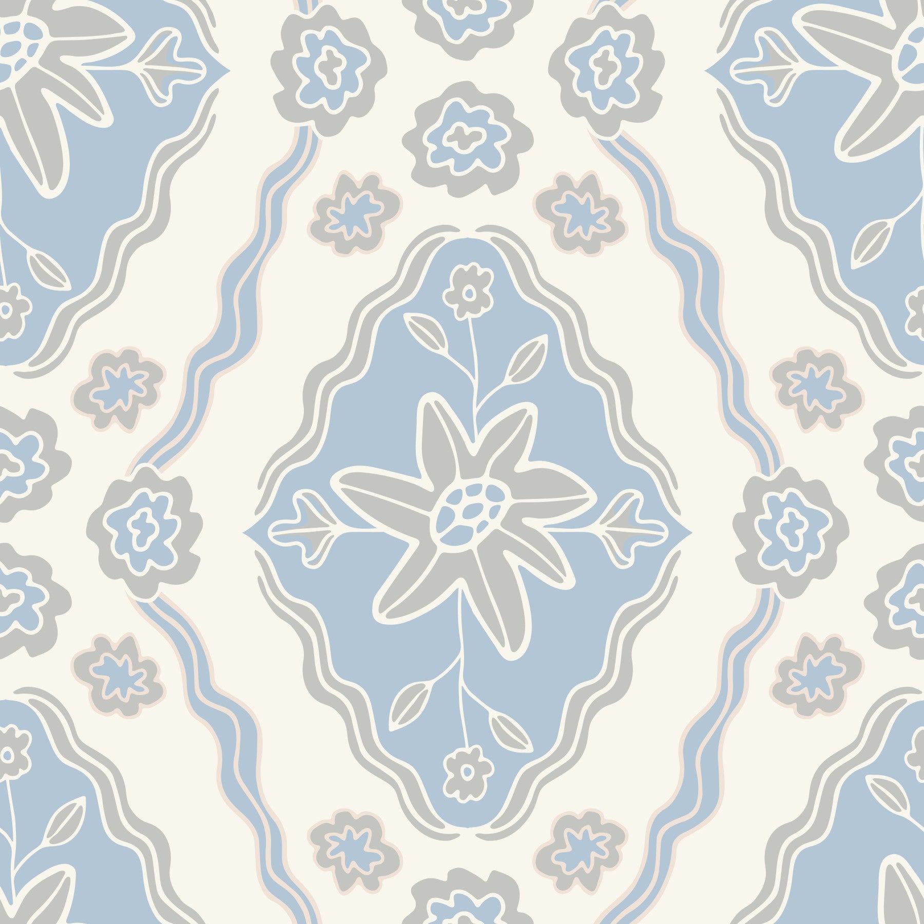 Sun-Kissed Cottagecore Spring Floral Botanical Diamond Gray Blue and White Wallpaper⁠