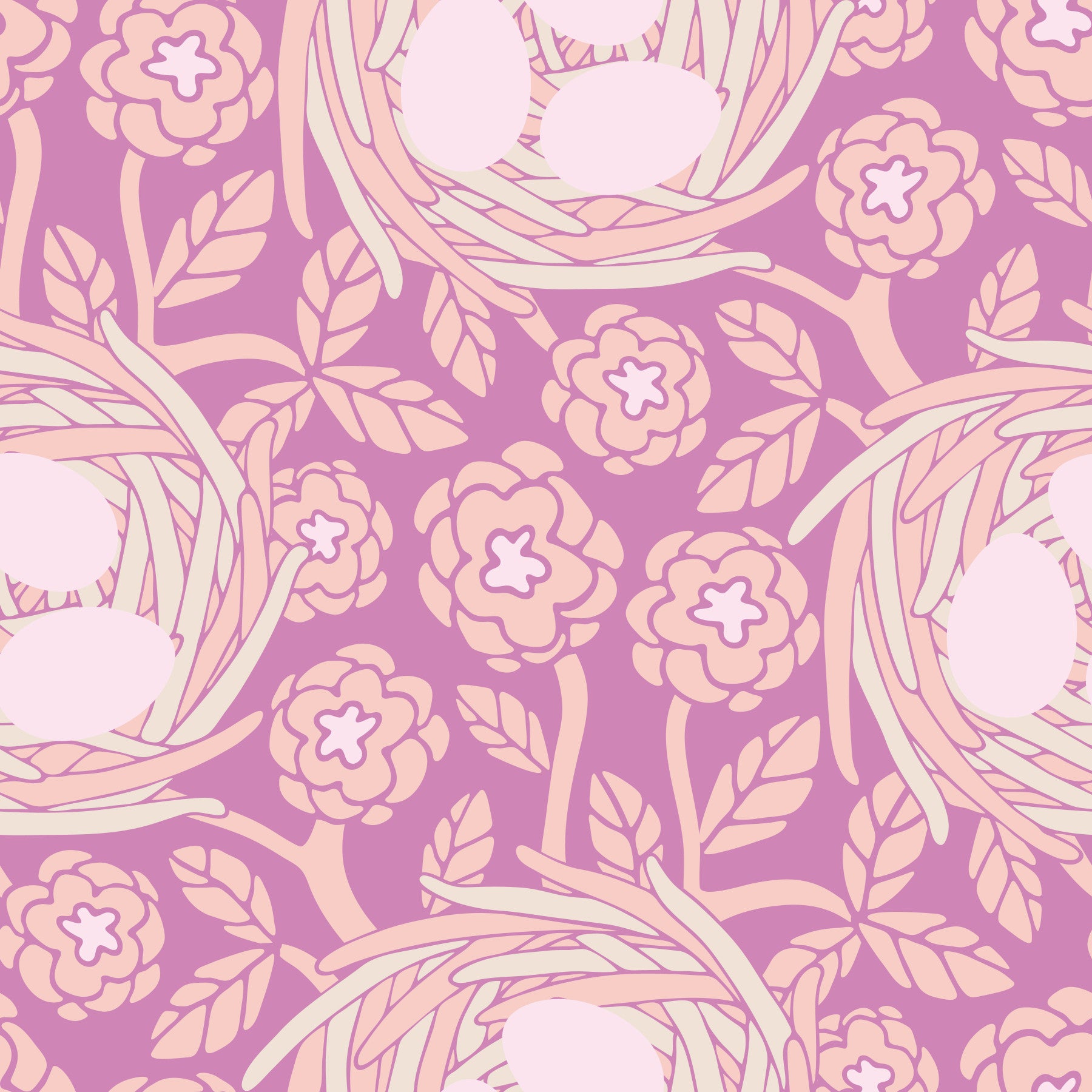 Cozy Nest Cottagecore Spring Floral Bird Eggs Pastel Blush Mauve  Wallpaper⁠