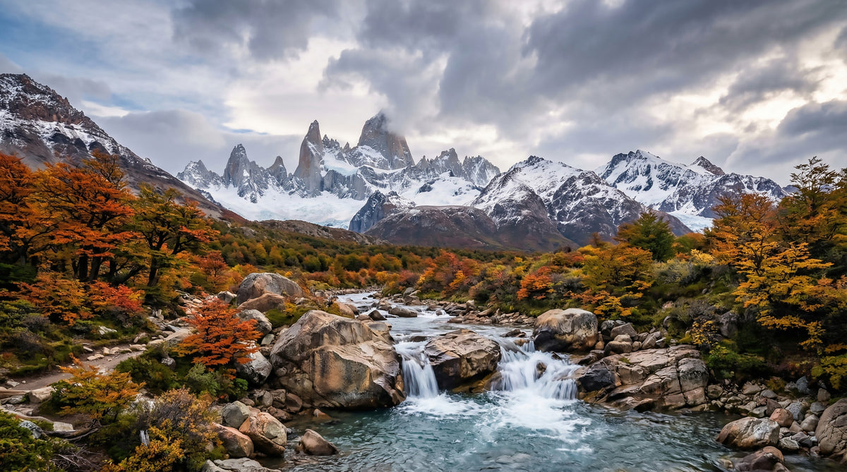 Fitz Roy Autumn River Wall Mural in your room — zoomed