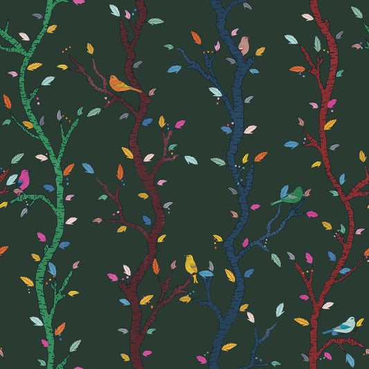 Forest Night Woodland Branches with Birds Wallpaper⁠
