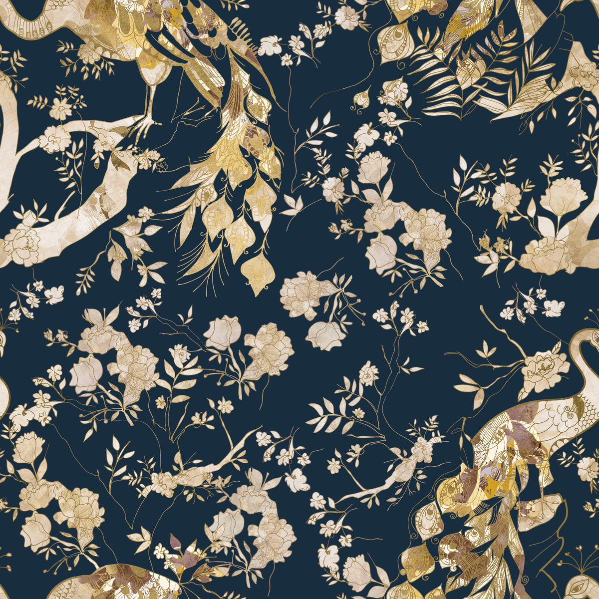 Teal & Gold Peacock  Wallpaper⁠ in your room — zoomed