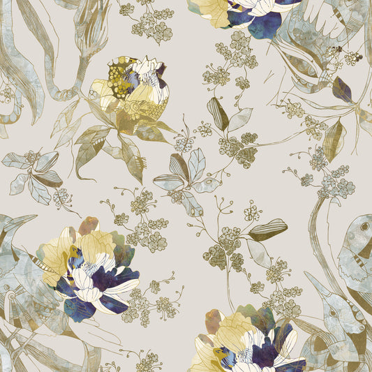 Emerald Green Bird & Floral Wallpaper⁠